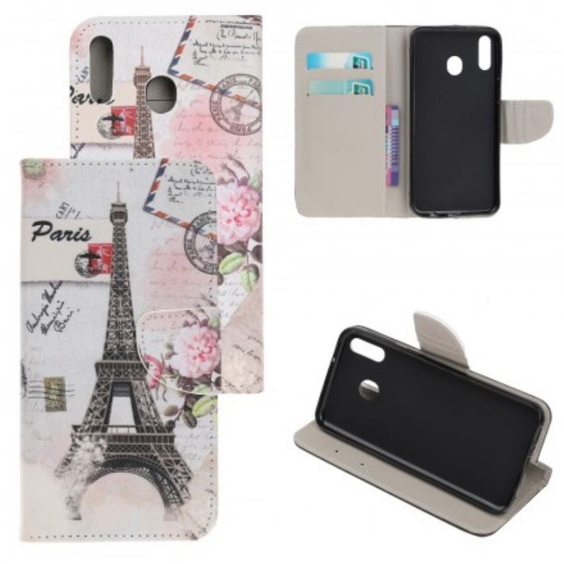 Capa Flip Para Samsung Galaxy A40 Torre Eiffel Retrô