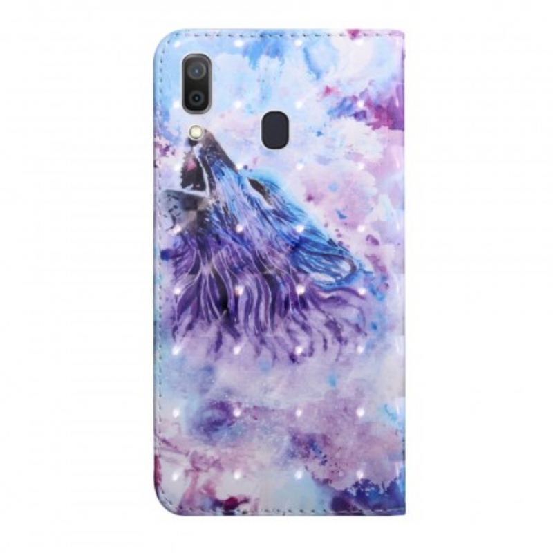 Capa Folio Para Samsung Galaxy A40 Aquarela Lobo