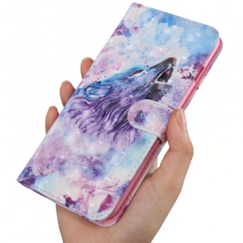 Capa Folio Para Samsung Galaxy A40 Aquarela Lobo