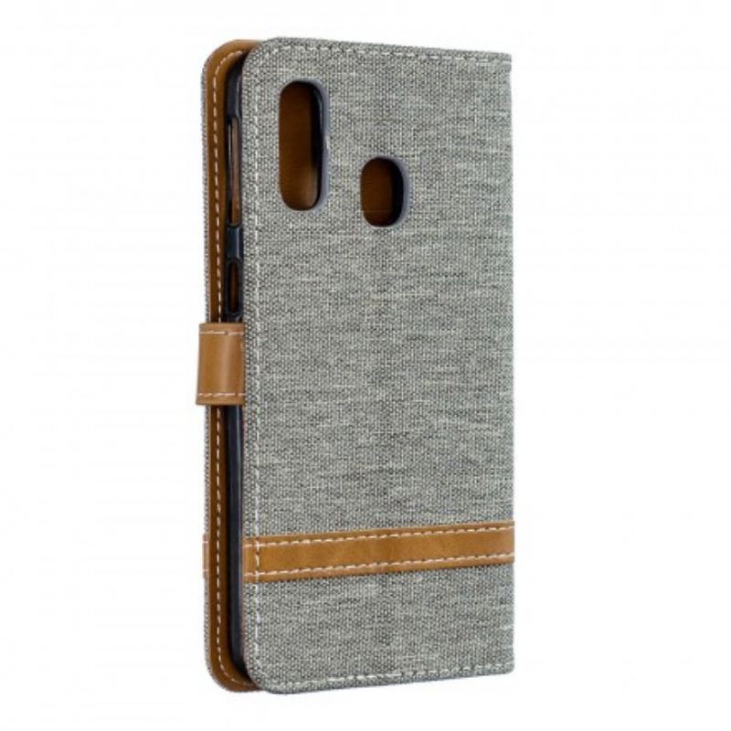 Capa Folio Para Samsung Galaxy A40 De Cordão Correia Efeito Tecido E Couro