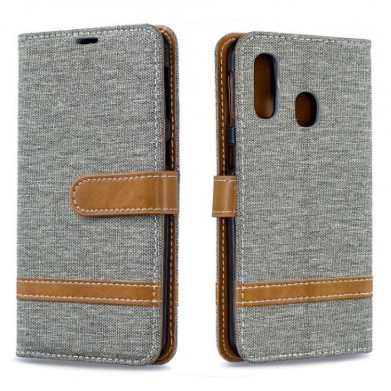 Capa Folio Para Samsung Galaxy A40 De Cordão Correia Efeito Tecido E Couro