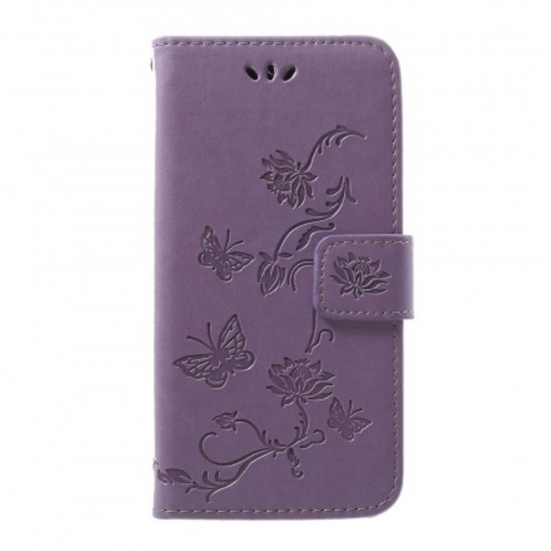 Capa Folio Para Samsung Galaxy A40 De Cordão Pulseira Borboletas E Flores