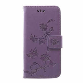 Capa Folio Para Samsung Galaxy A40 De Cordão Pulseira Borboletas E Flores