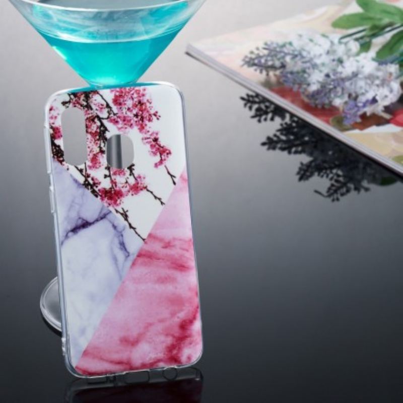 Capa Para Samsung Galaxy A40 Flor De Ameixa Marmorizada