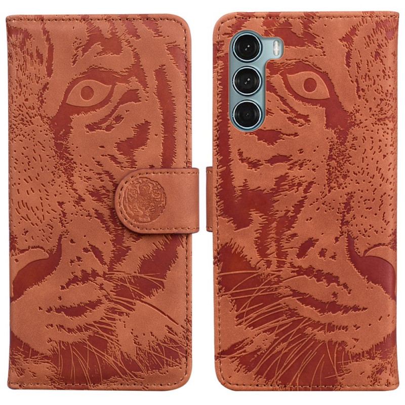 Capa De Couro Para Moto G200 5G Estampa Cara De Tigre