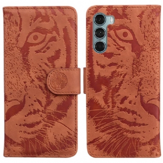 Capa De Couro Para Moto G200 5G Estampa Cara De Tigre