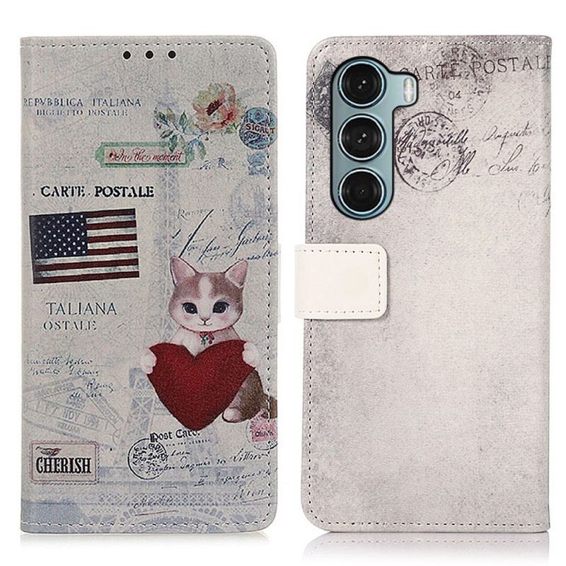 Capa Flip Para Moto G200 5G Gato Viajante