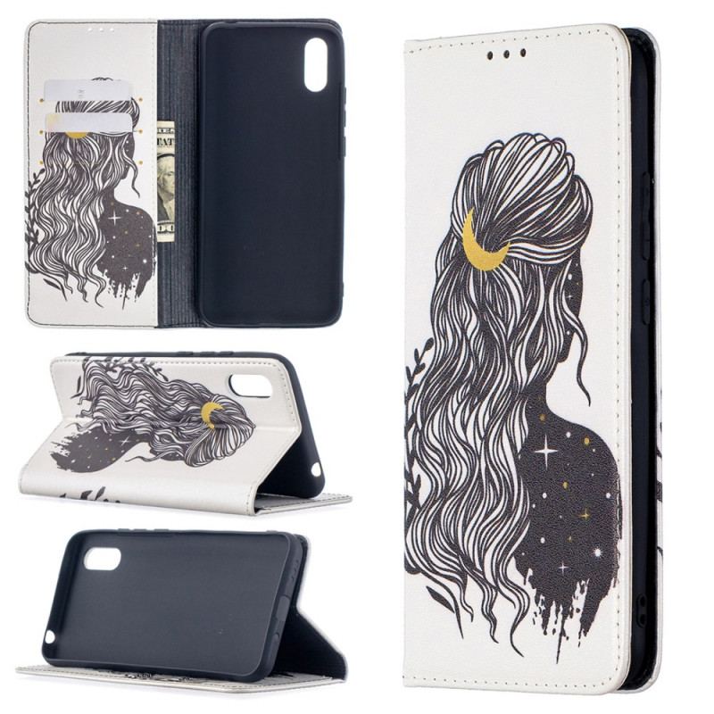 Capa De Celular Para Xiaomi Redmi 9A Flip Cabelo Bonito