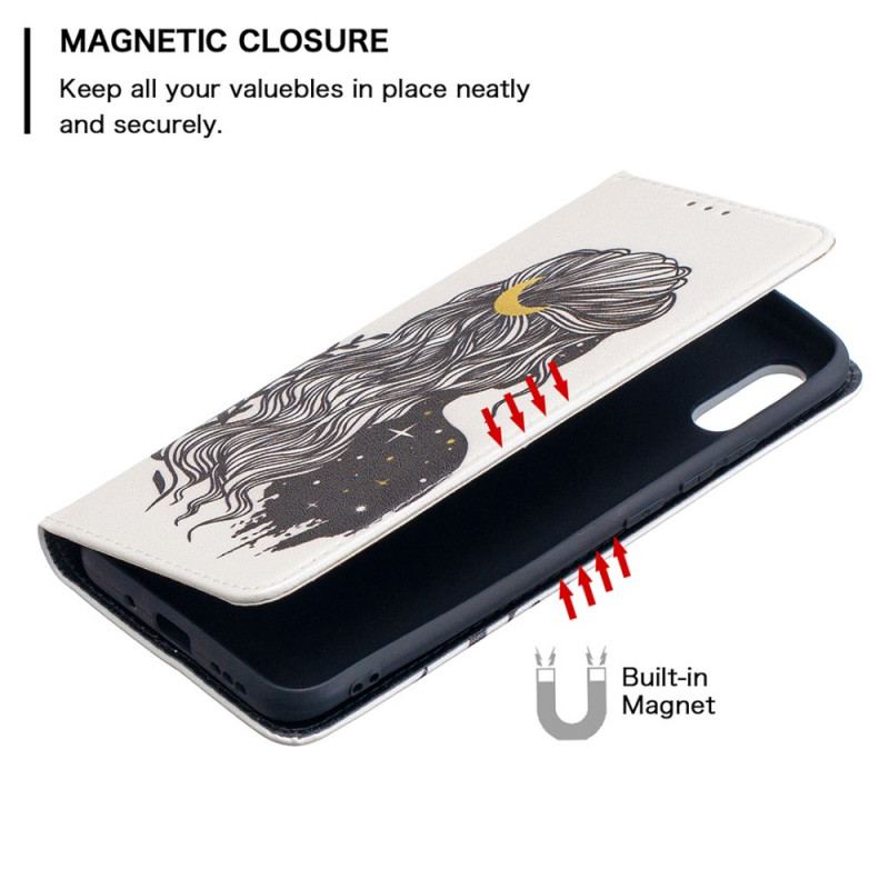 Capa De Celular Para Xiaomi Redmi 9A Flip Cabelo Bonito