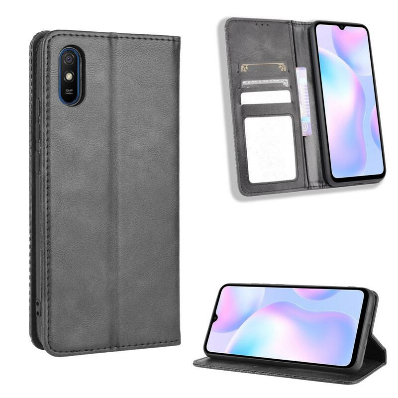 Capa De Celular Para Xiaomi Redmi 9A Flip Efeito Couro Vintage Estilizado