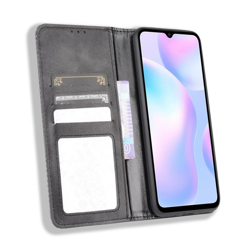 Capa De Celular Para Xiaomi Redmi 9A Flip Efeito Couro Vintage Estilizado