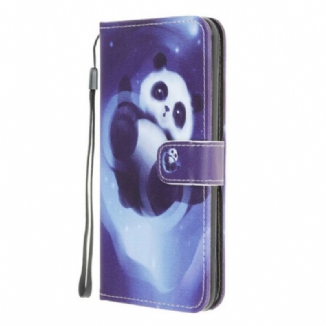 Capa De Couro Para Xiaomi Redmi 9A De Cordão Espaço Panda Com Lanyard