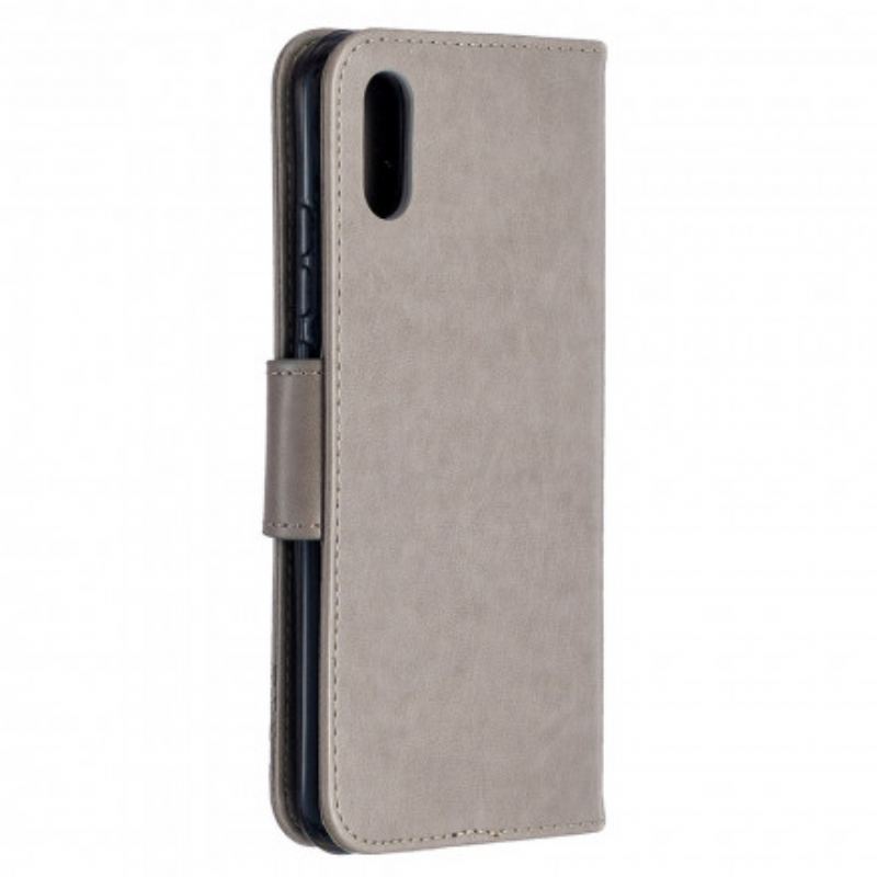 Capa De Couro Para Xiaomi Redmi 9A De Cordão Strappy Estampado Borboletas