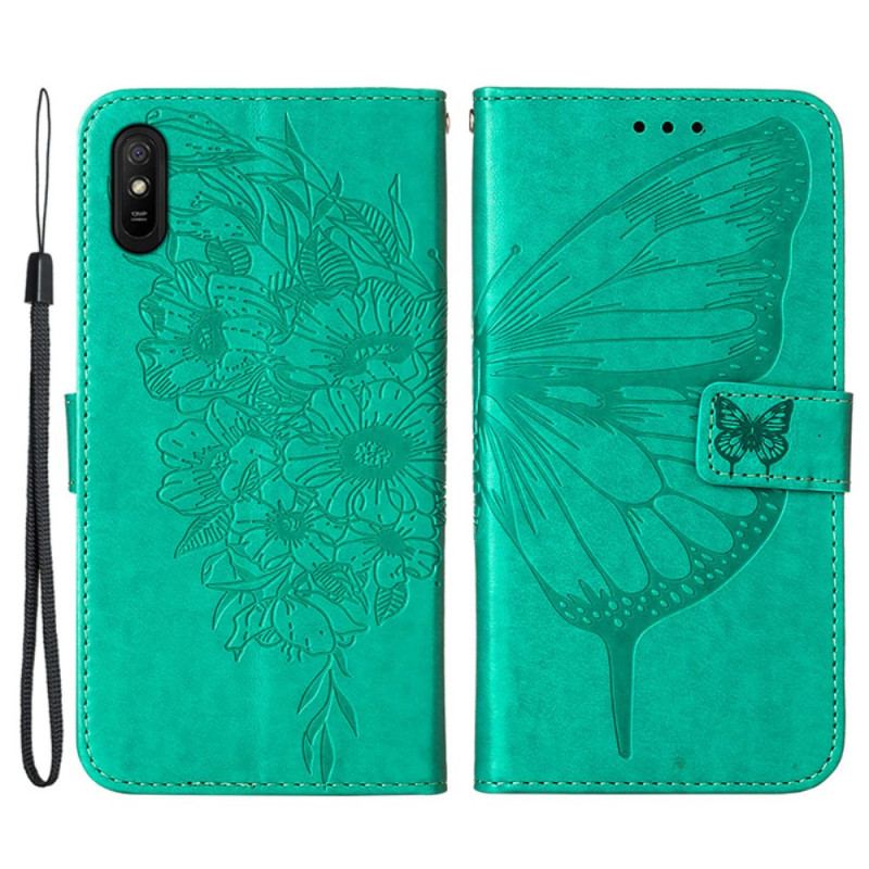 Capa De Couro Para Xiaomi Redmi 9A Desenho De Borboleta