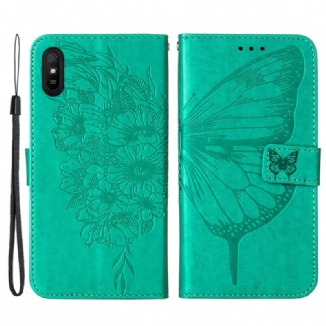 Capa De Couro Para Xiaomi Redmi 9A Desenho De Borboleta