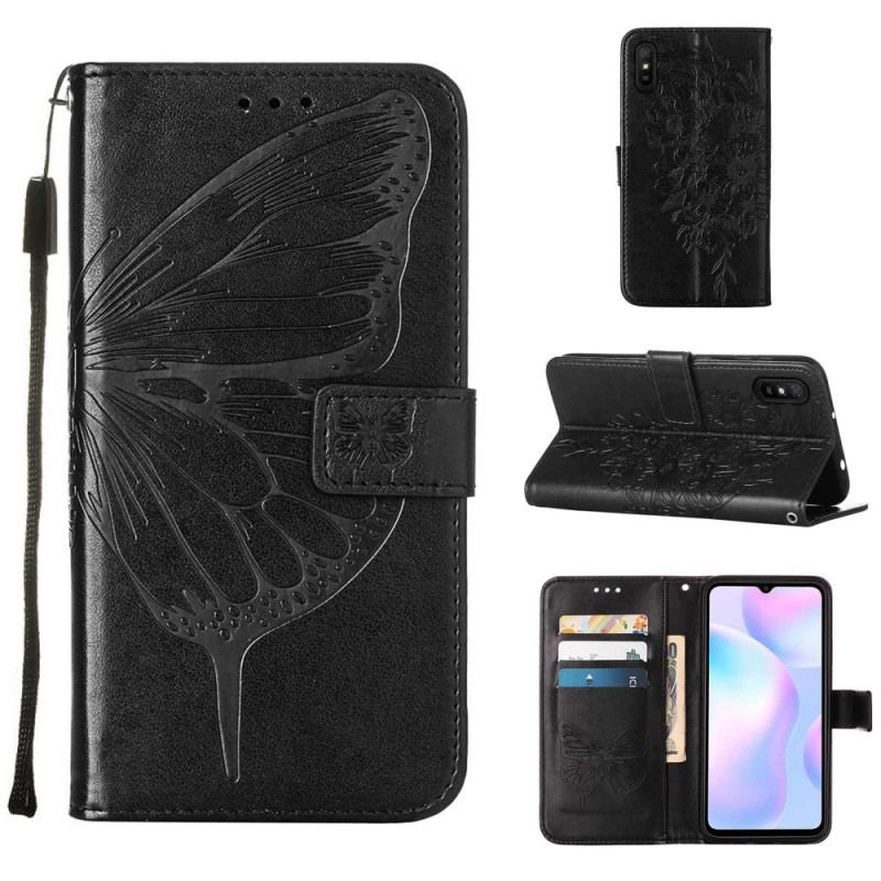 Capa De Couro Para Xiaomi Redmi 9A Desenho De Borboleta