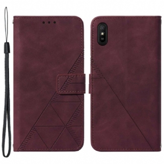 Capa De Couro Para Xiaomi Redmi 9A Efeito Couro Pirâmide