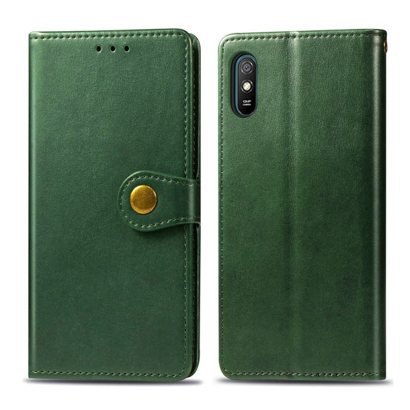 Capa De Couro Para Xiaomi Redmi 9A Couro Falso E Fecho Vintage