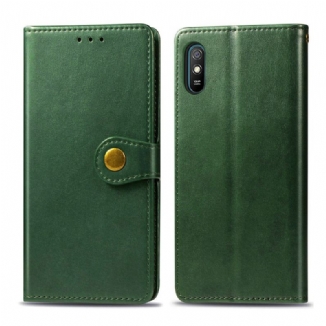 Capa De Couro Para Xiaomi Redmi 9A Couro Falso E Fecho Vintage