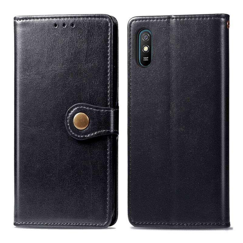 Capa De Couro Para Xiaomi Redmi 9A Couro Falso E Fecho Vintage