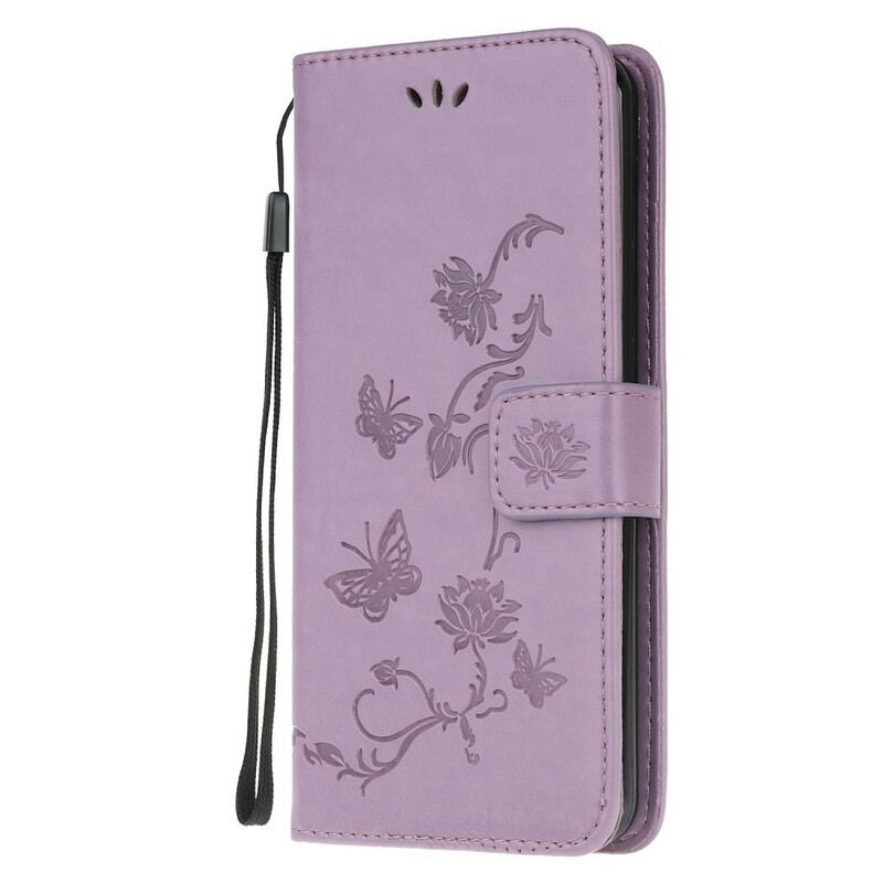 Capa Em Pele Para Xiaomi Redmi 9A Borboletas E Flores Asiáticas