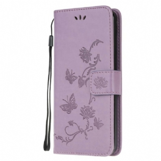 Capa Em Pele Para Xiaomi Redmi 9A Borboletas E Flores Asiáticas