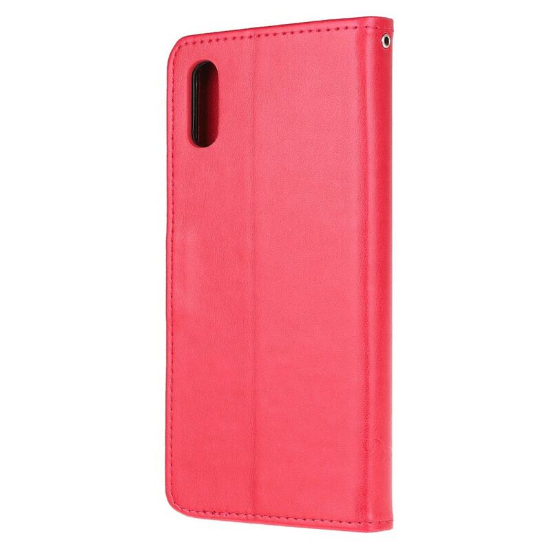 Capa Em Pele Para Xiaomi Redmi 9A Borboletas E Flores Asiáticas