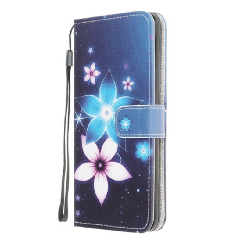 Capa Em Pele Para Xiaomi Redmi 9A De Cordão Flores De Cinta Lunar