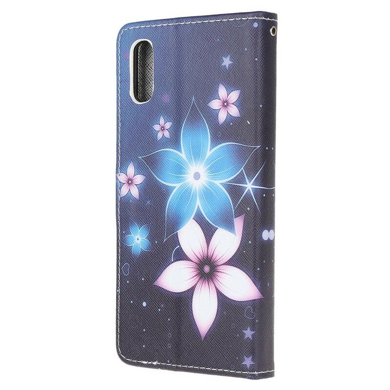 Capa Em Pele Para Xiaomi Redmi 9A De Cordão Flores De Cinta Lunar