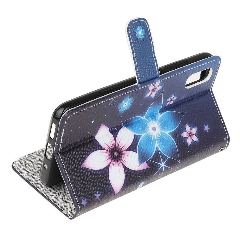 Capa Em Pele Para Xiaomi Redmi 9A De Cordão Flores De Cinta Lunar