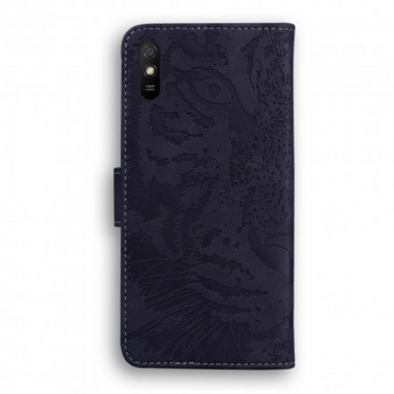 Capa Em Pele Para Xiaomi Redmi 9A Estampa Cara De Tigre