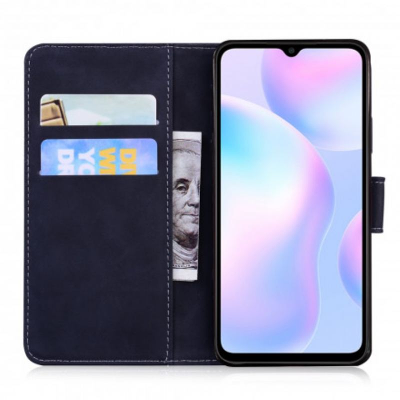 Capa Em Pele Para Xiaomi Redmi 9A Estampa Cara De Tigre