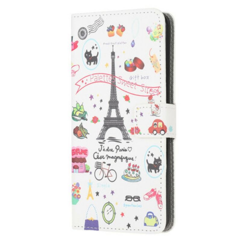 Capa Em Pele Para Xiaomi Redmi 9A Eu Amo Paris