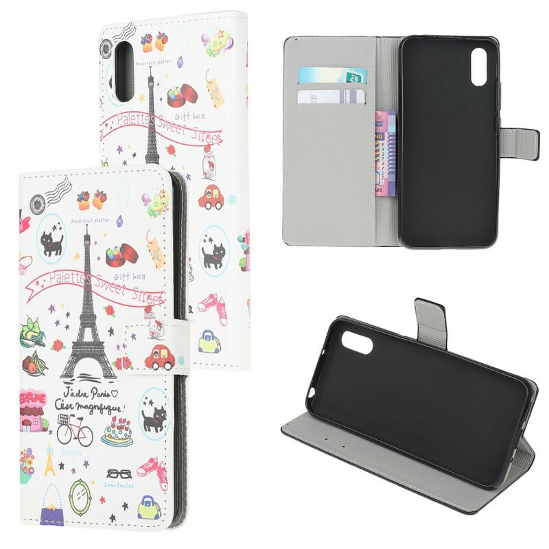 Capa Em Pele Para Xiaomi Redmi 9A Eu Amo Paris