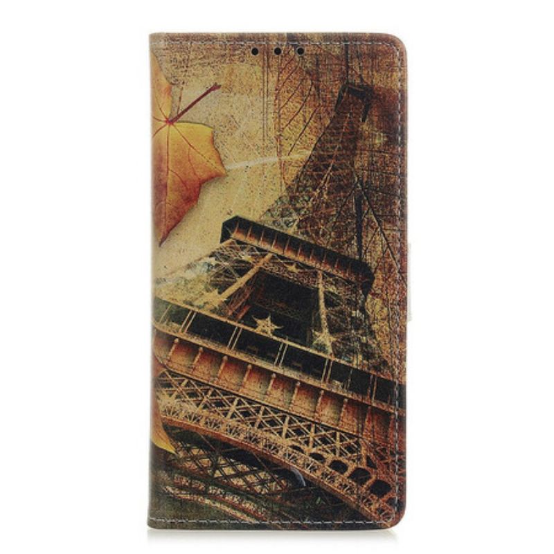 Capa Em Pele Para Xiaomi Redmi 9A Torre Eiffel No Outono