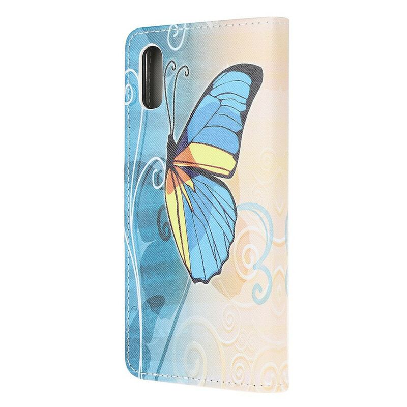 Capa Flip Para Xiaomi Redmi 9A Borboleta Azul E Amarela