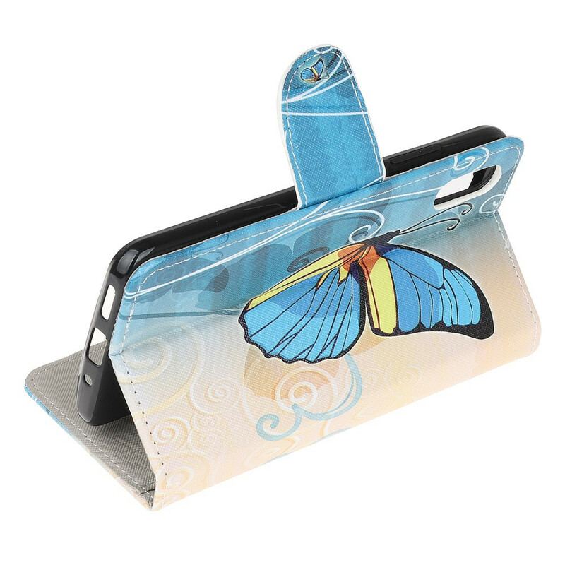 Capa Flip Para Xiaomi Redmi 9A Borboleta Azul E Amarela