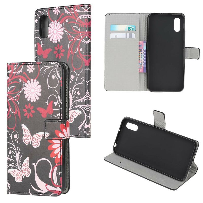 Capa Flip Para Xiaomi Redmi 9A Borboletas E Flores