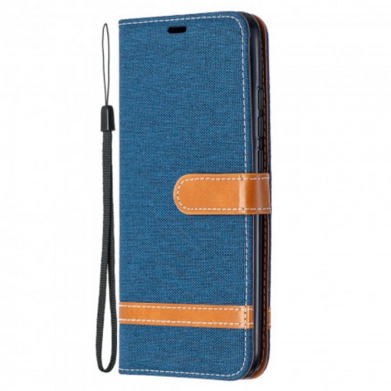 Capa Flip Para Xiaomi Redmi 9A De Cordão Correia Efeito Tecido E Couro