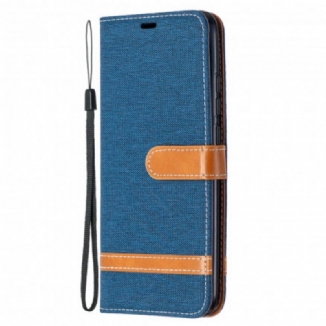 Capa Flip Para Xiaomi Redmi 9A De Cordão Correia Efeito Tecido E Couro