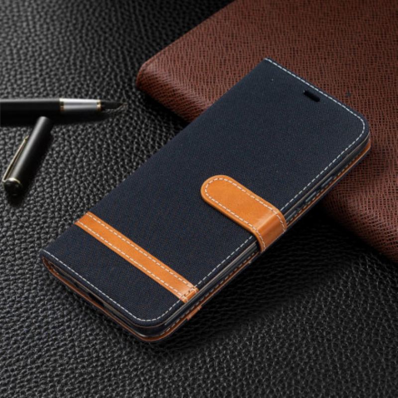 Capa Flip Para Xiaomi Redmi 9A De Cordão Correia Efeito Tecido E Couro