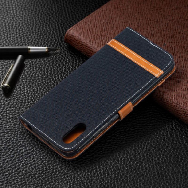 Capa Flip Para Xiaomi Redmi 9A De Cordão Correia Efeito Tecido E Couro