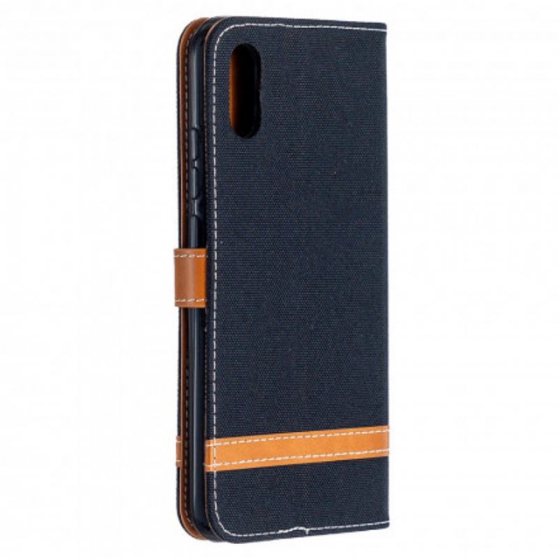 Capa Flip Para Xiaomi Redmi 9A De Cordão Correia Efeito Tecido E Couro