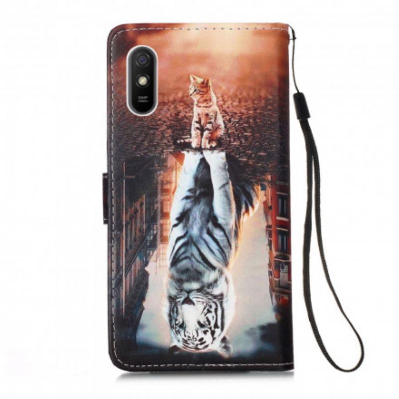 Capa Flip Para Xiaomi Redmi 9A De Cordão Devaneios De Ernest The Thong Cat