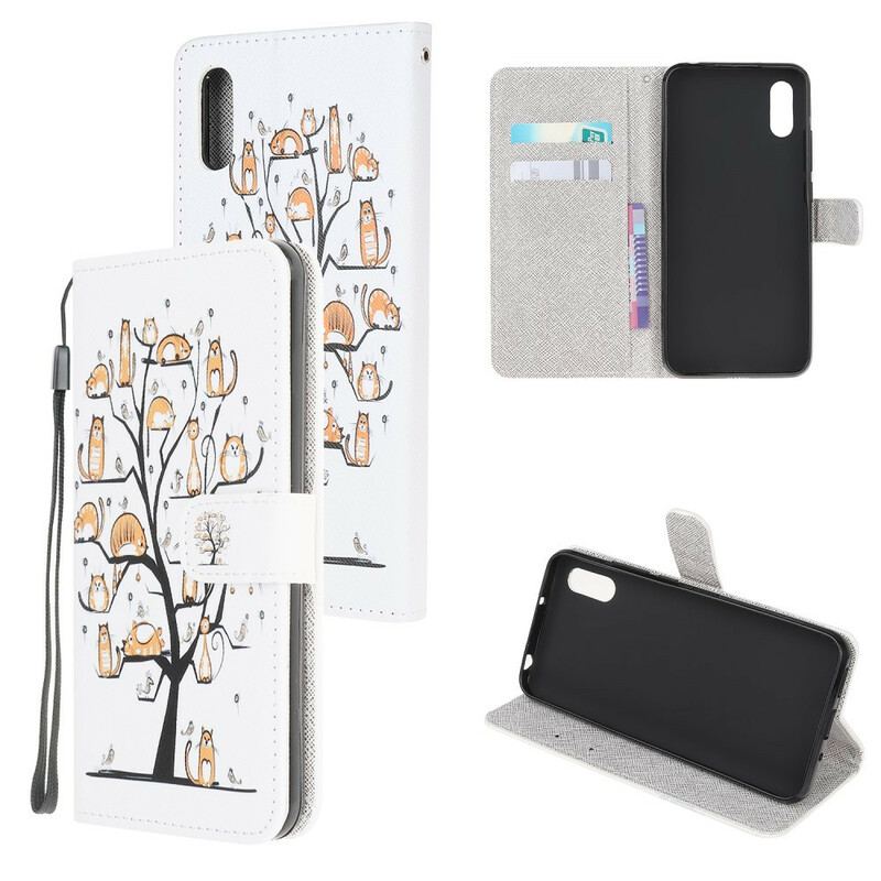 Capa Flip Para Xiaomi Redmi 9A De Cordão Gatos Divertidos Com Alça