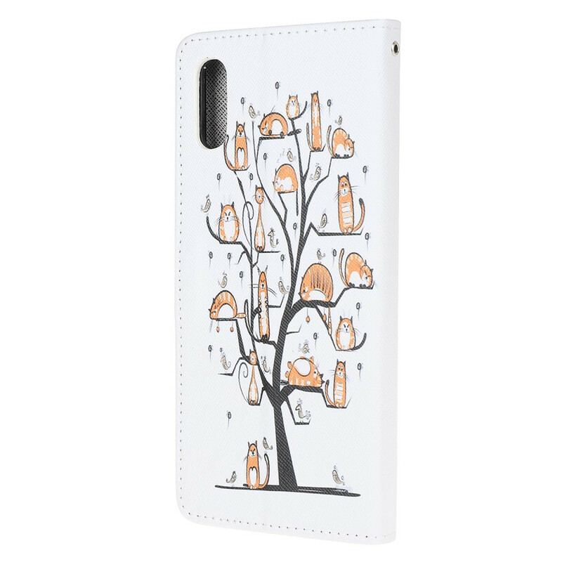 Capa Flip Para Xiaomi Redmi 9A De Cordão Gatos Divertidos Com Alça