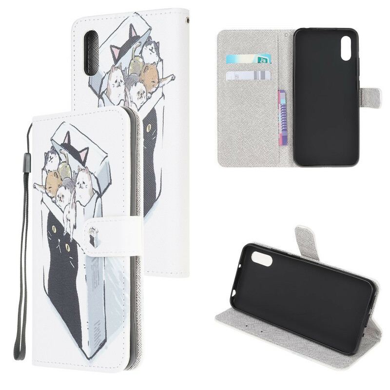 Capa Flip Para Xiaomi Redmi 9A De Cordão Gatos De Entrega Com Tangas