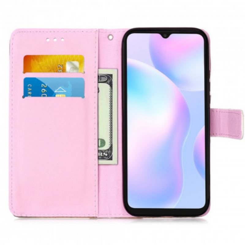 Capa Flip Para Xiaomi Redmi 9A De Cordão Lanyard Panda Reflexões