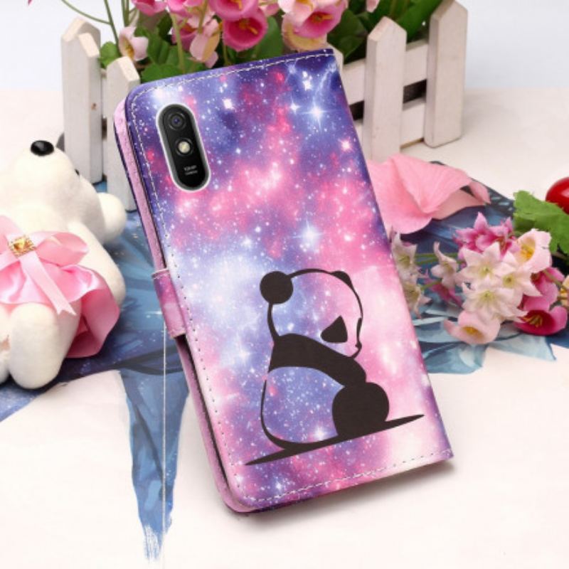 Capa Flip Para Xiaomi Redmi 9A De Cordão Lanyard Panda Reflexões