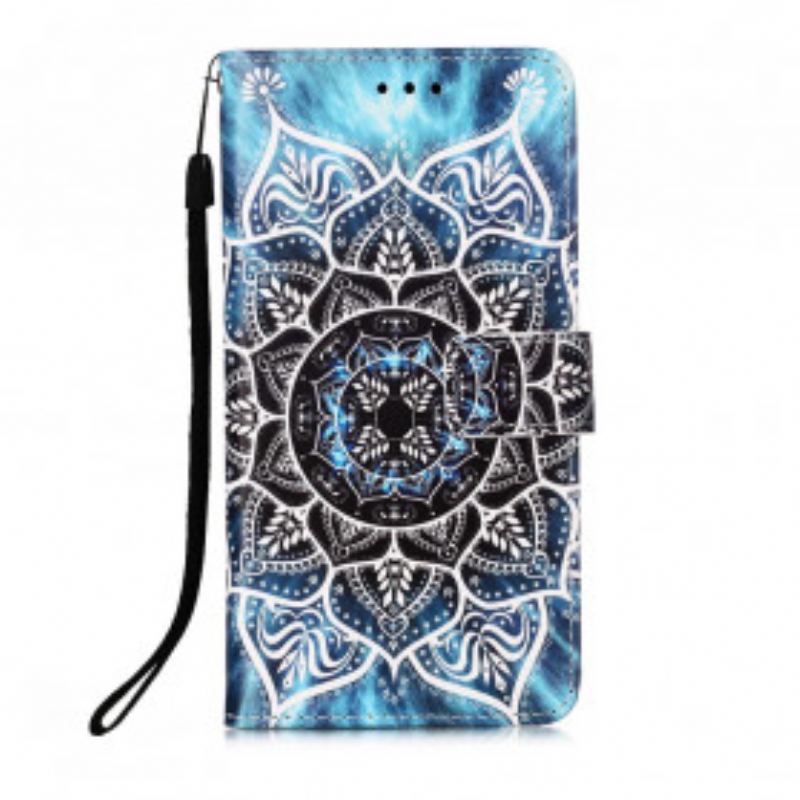 Capa Flip Para Xiaomi Redmi 9A De Cordão Mandala De Tiras Pretas